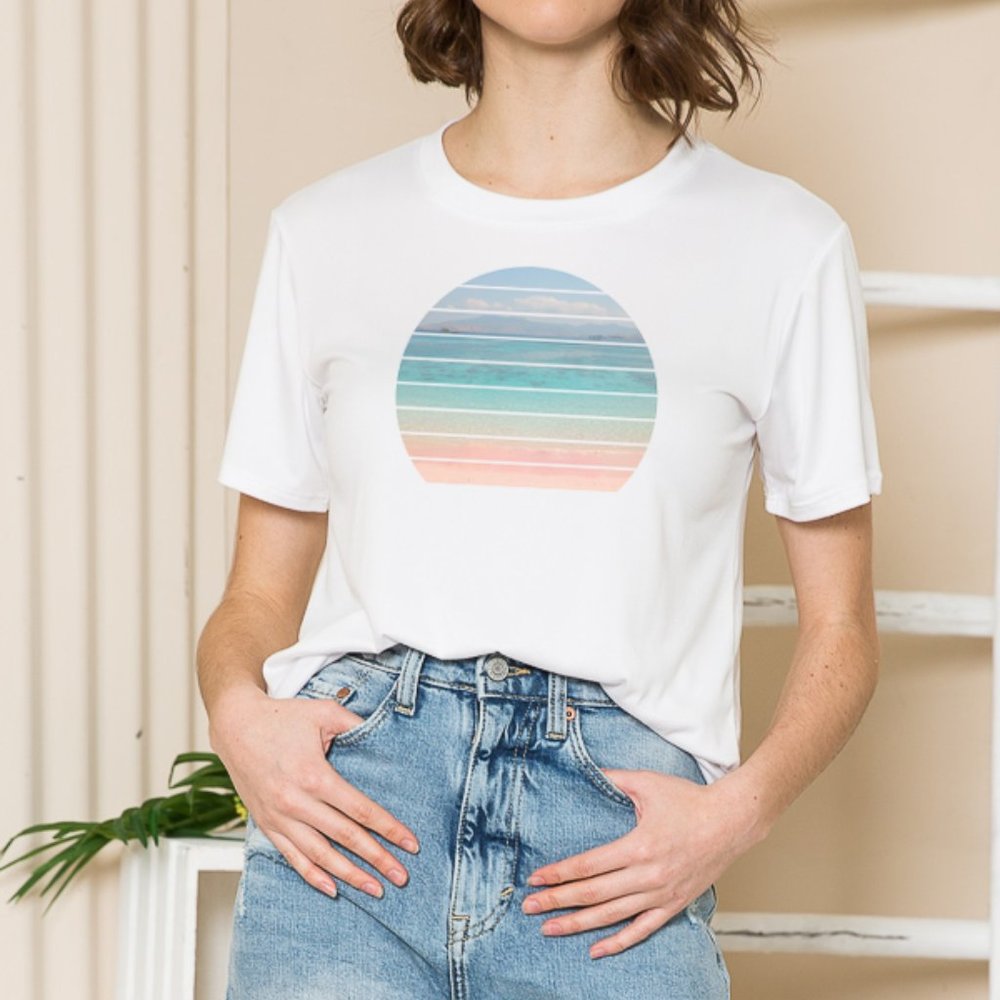 BASIC T-SHIRT WITH ROUND BEACH PRINT